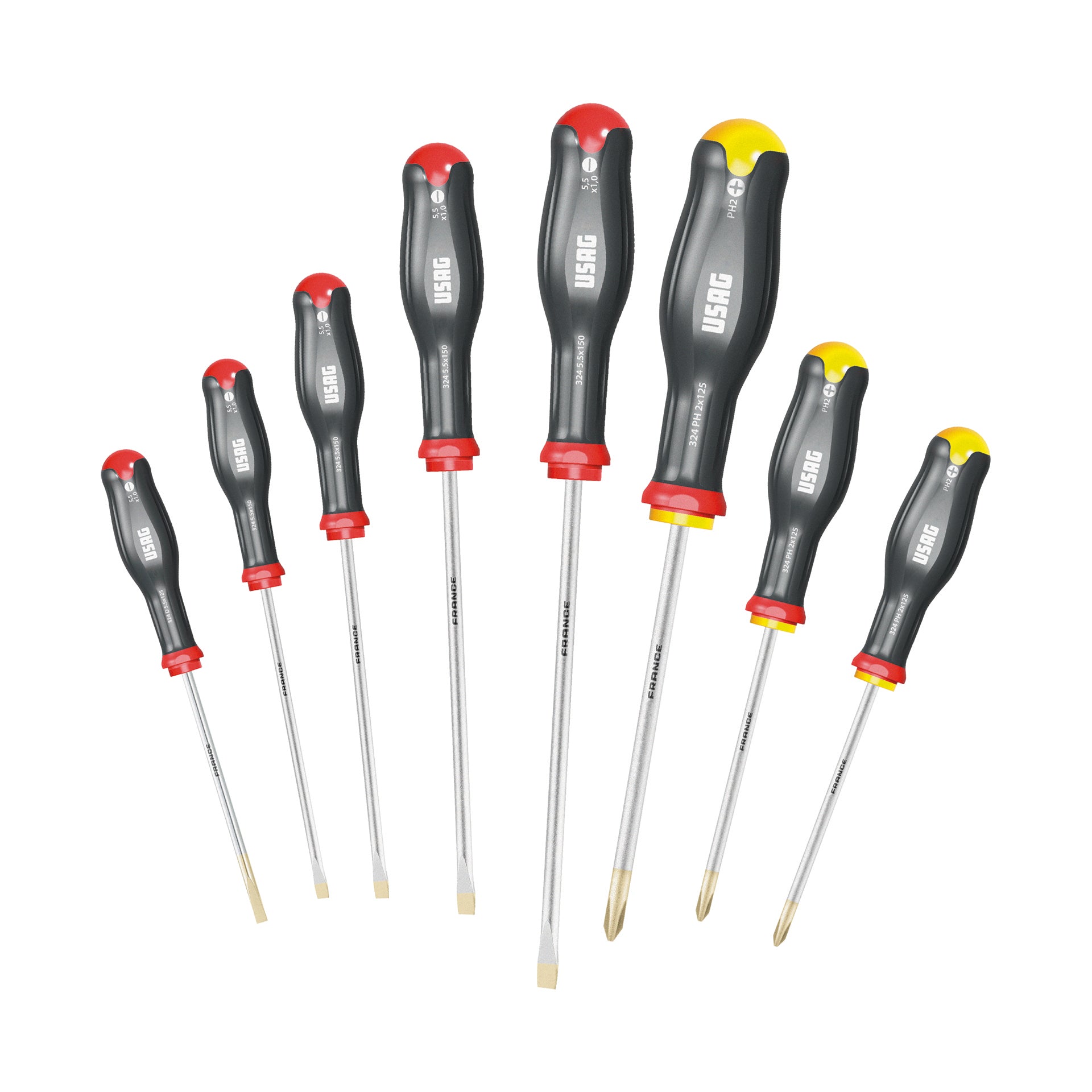 324 SH8 - Serie di 8 giraviti per viti con intaglio e impronta a croce phillips® - Usag - U03240650 324 SH8 - Serie di 8 giraviti per viti con intaglio e impronta a croce phillips® - Usag - U03240650